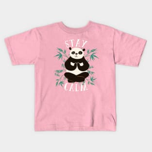 Stay Calm Positive Quote - Cute Panda Meditating Artwork Kids T-Shirt